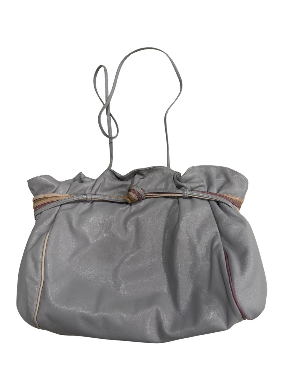 Sharif Light Gray Drawstring Shoulder Bag with Multicolor Trim